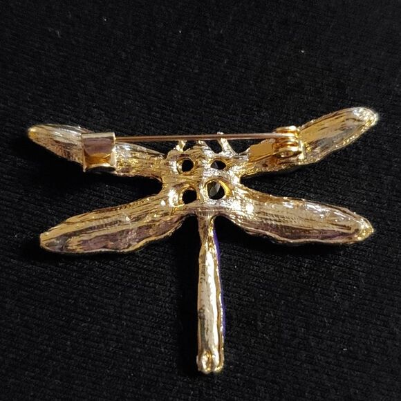 Goldtone Green and Purple Enamel Dragonfly Brooch - Picture 2 of 5